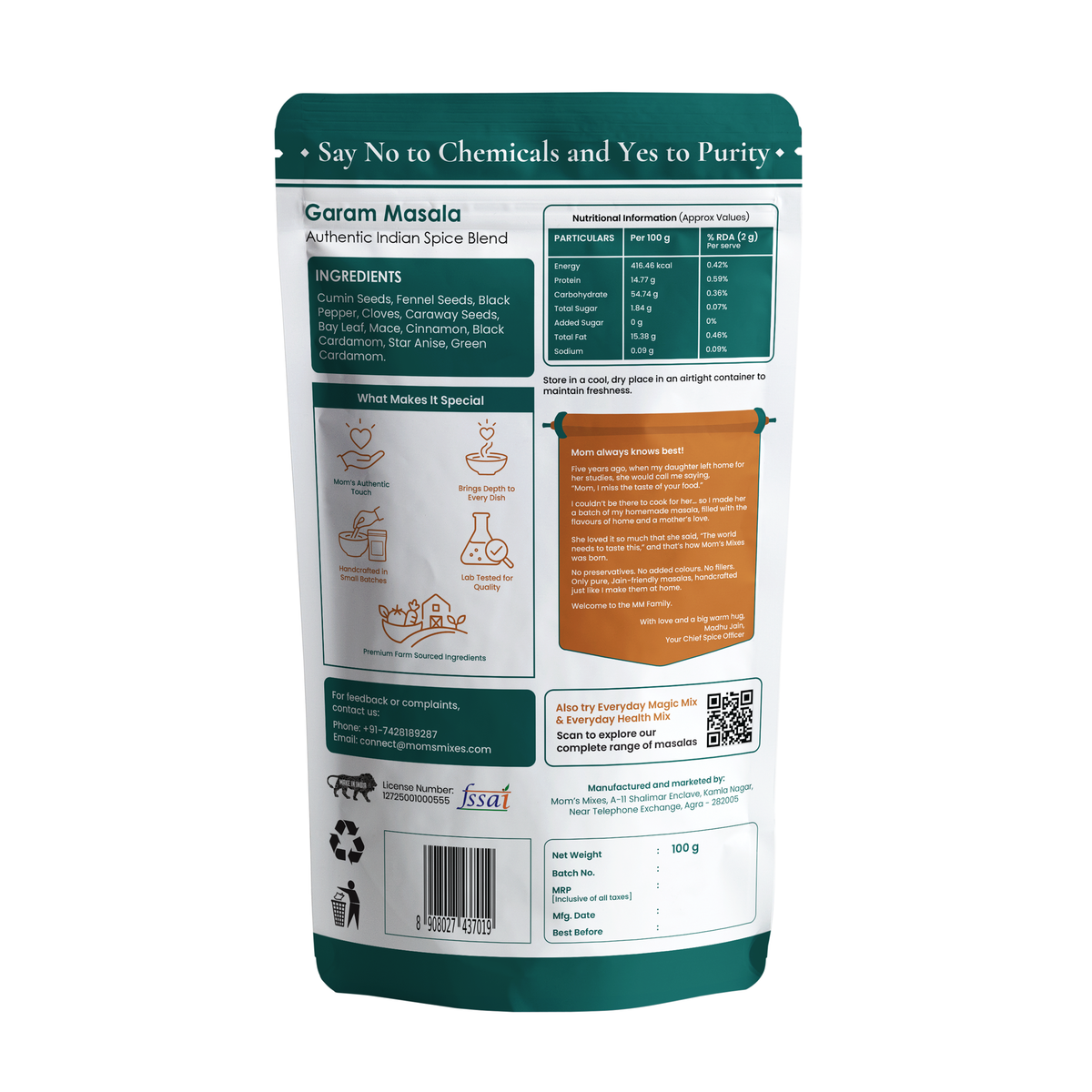 Mom's Mixes Garam Masala | Authentic Blend Made with Premium Whole Spices