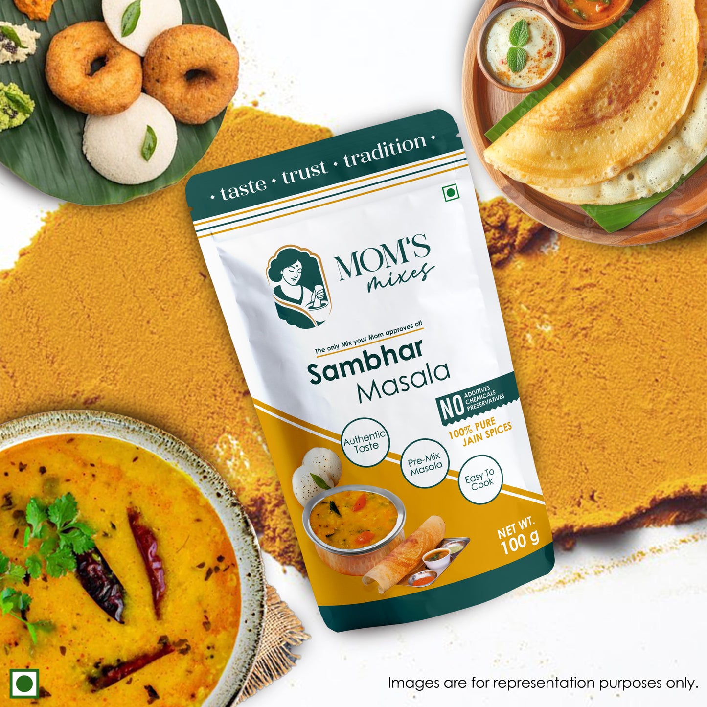 Mom’s Mixes 8-in-1 Combo | Magic Mix, Health Mix, Chole, Rajma, Sambhar, Garam Masala, Turmeric & Coriander | No Onion No Garlic | Ready to Cook | Just add Salt | 100g Each