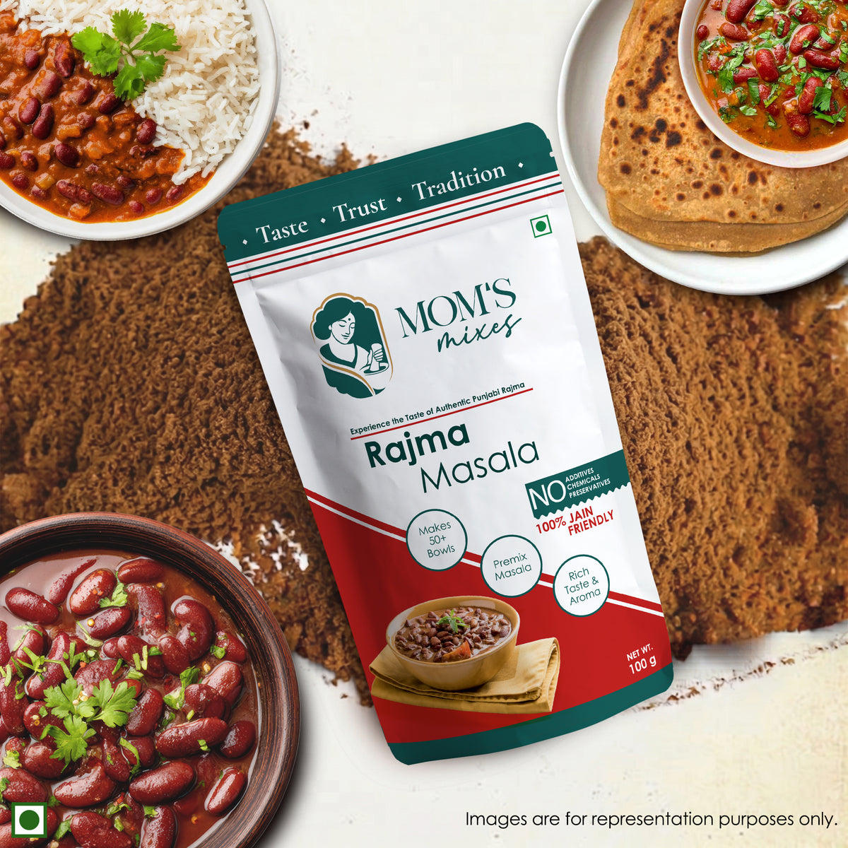 Mom's Mixes Rajma Masala | Complete Premix Masala for Home Style Rajma | Makes 50+ Bowls