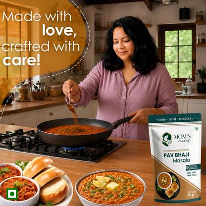 Mom’s Mixes Pav Bhaji Masala | No Onion No Garlic | Complete Premix Masala | 100% Jain