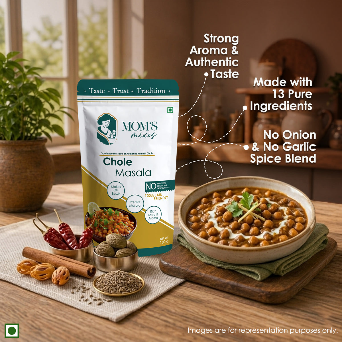 Mom’s Mixes 5 in 1 Festive Box | Magic Mix + Sambhar + Rajma + Chole + Garam | Ready-to-Mix Jain Spice Blends | 100g Each