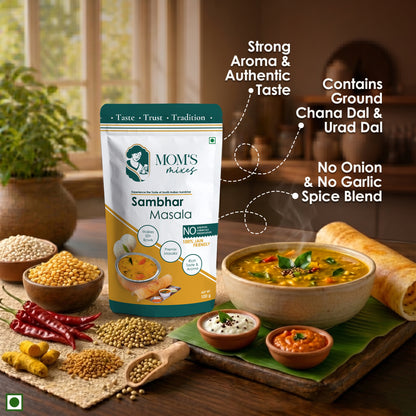 Mom's Mixes Sambhar Masala | Complete Premix Masala for Homestyle Sambhar | Makes 50+ Bowls