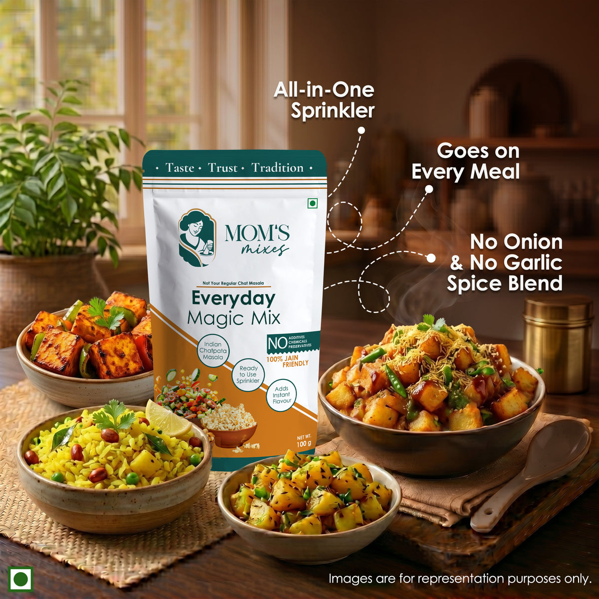 Mom’s Mixes 5 in 1 Festive Box | Magic Mix + Sambhar + Rajma + Chole + Garam | Ready-to-Mix Jain Spice Blends | 100g Each