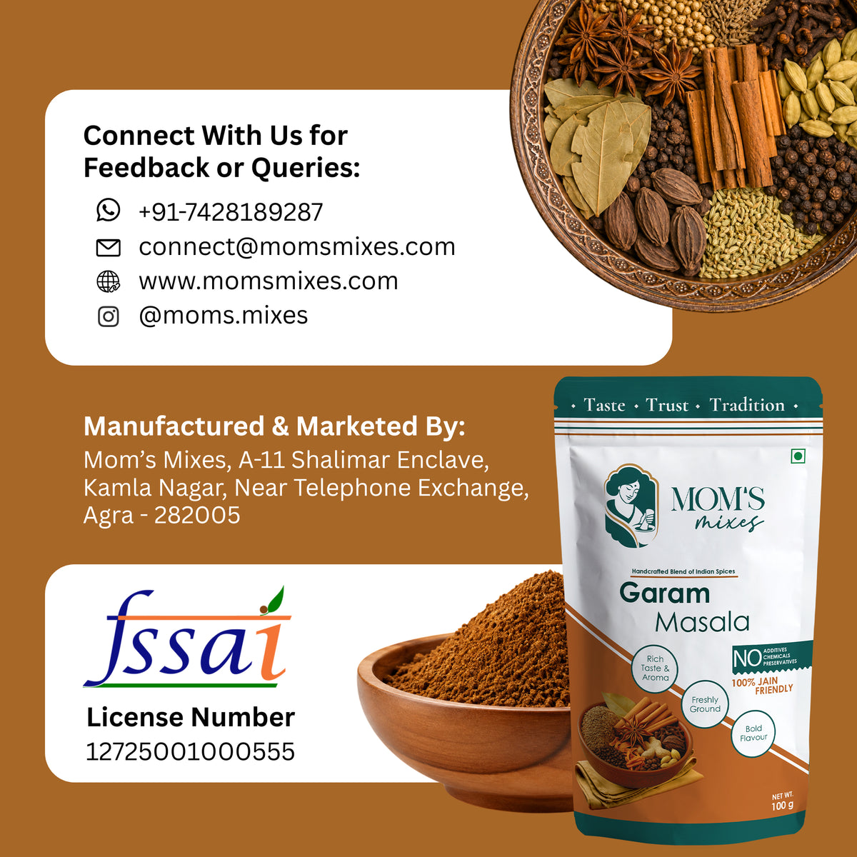 Mom's Mixes Garam Masala | Authentic Blend Made with Premium Whole Spices