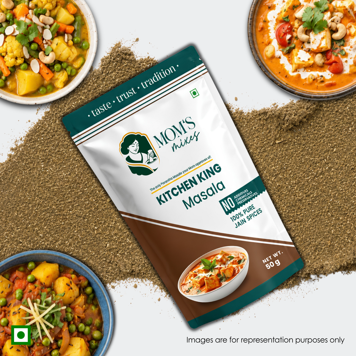 Mom’s Mixes Kitchen King Masala | No Onion No Garlic | For Tasty Meals & Sabzis | 100% Jain Spices