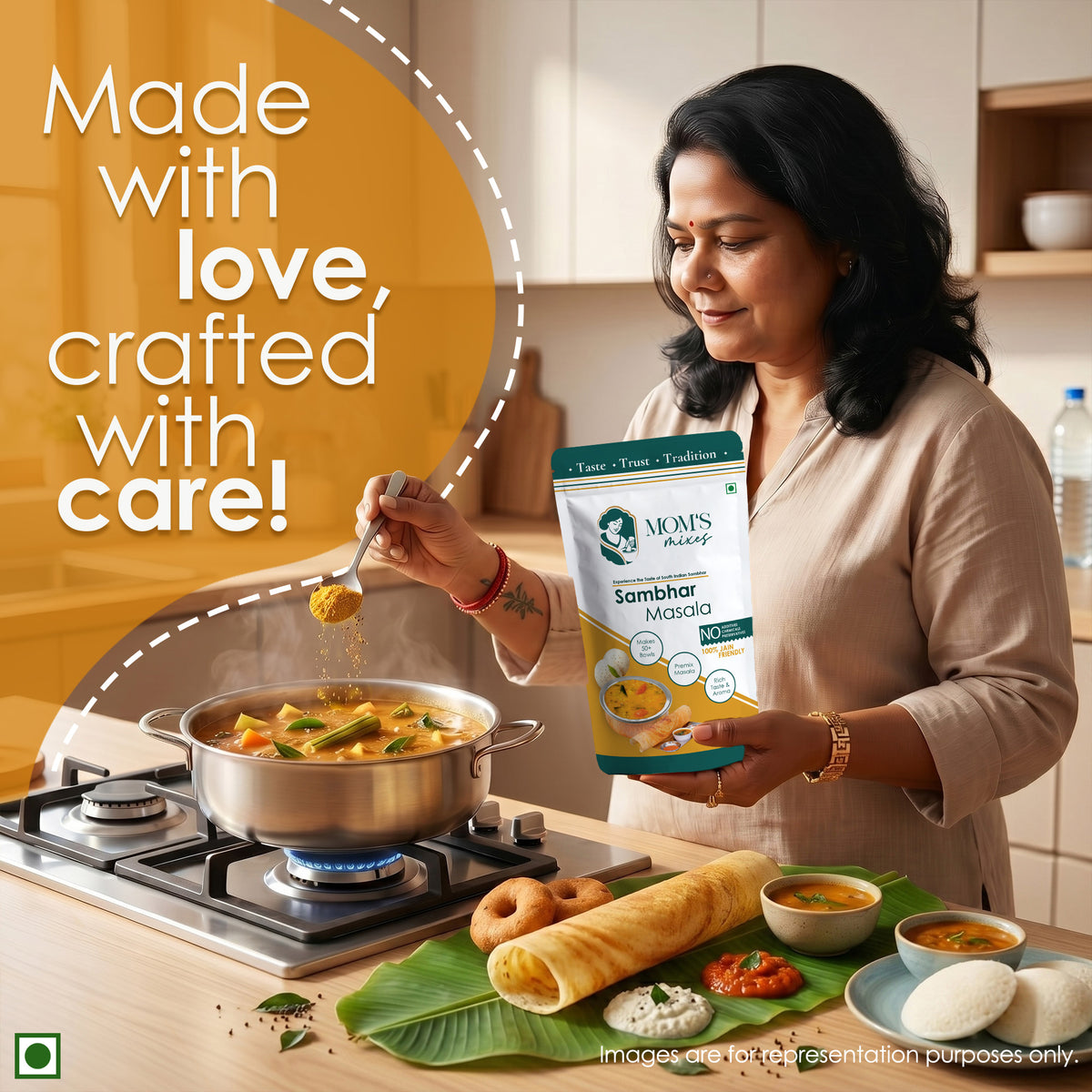 Mom's Mixes Sambhar Masala | Complete Premix Masala for Homestyle Sambhar | Makes 50+ Bowls