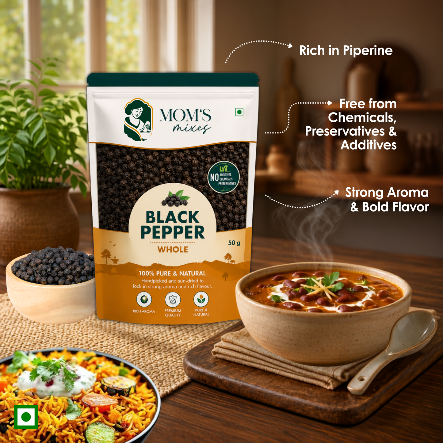 Mom’s Mixes Black Pepper | High Piperine | 100% Pure Whole Black Pepper