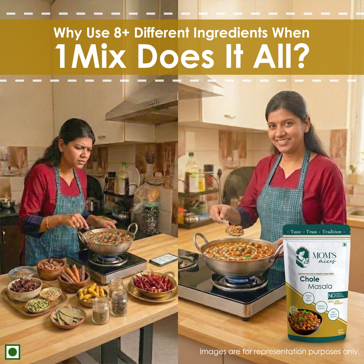 Mom's Mixes Chole Masala | Complete Premix Masala for Authentic Chole | Makes 50+ Bowls