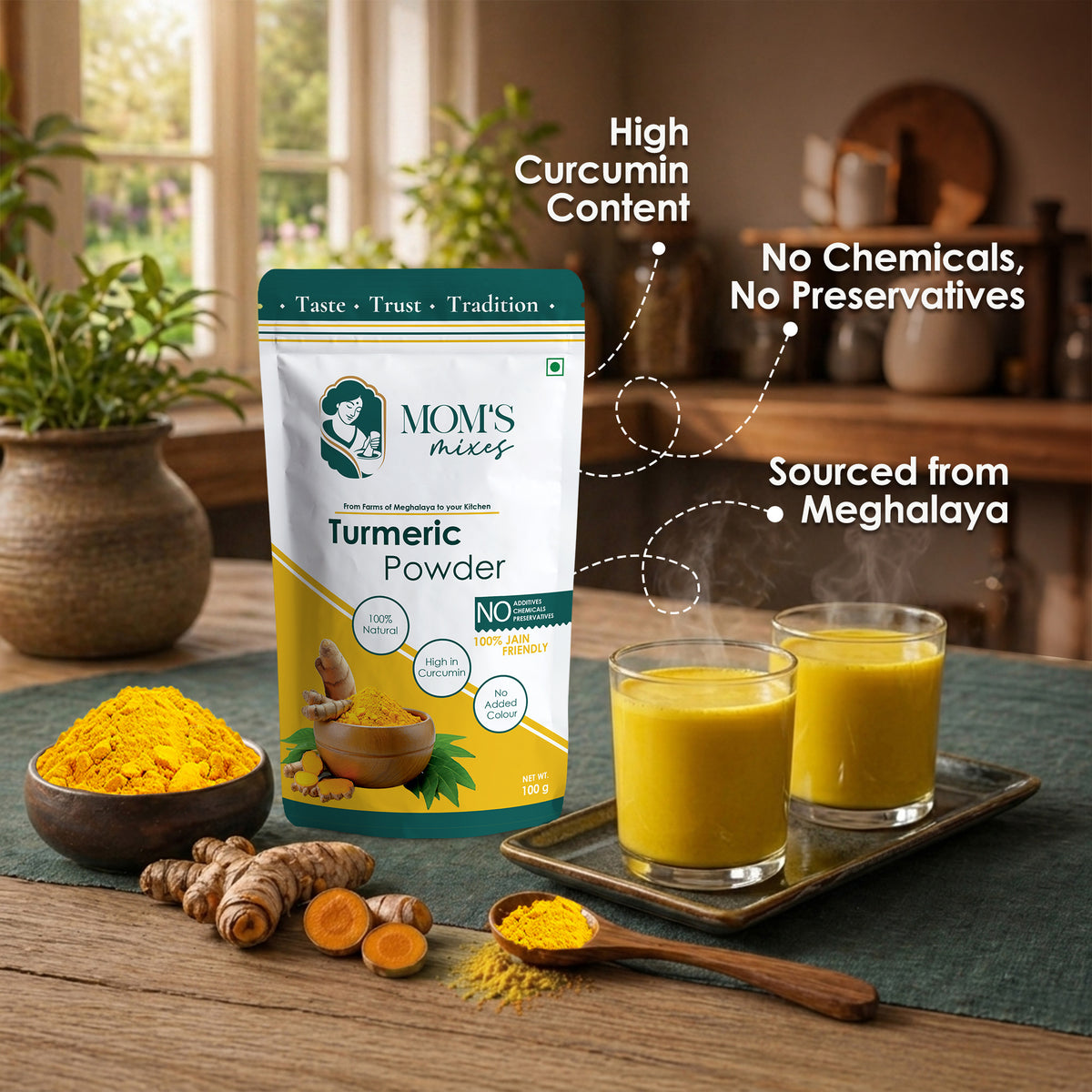 Mom's Mixes Turmeric Powder | High Curcumin | 100% Pure Haldi
