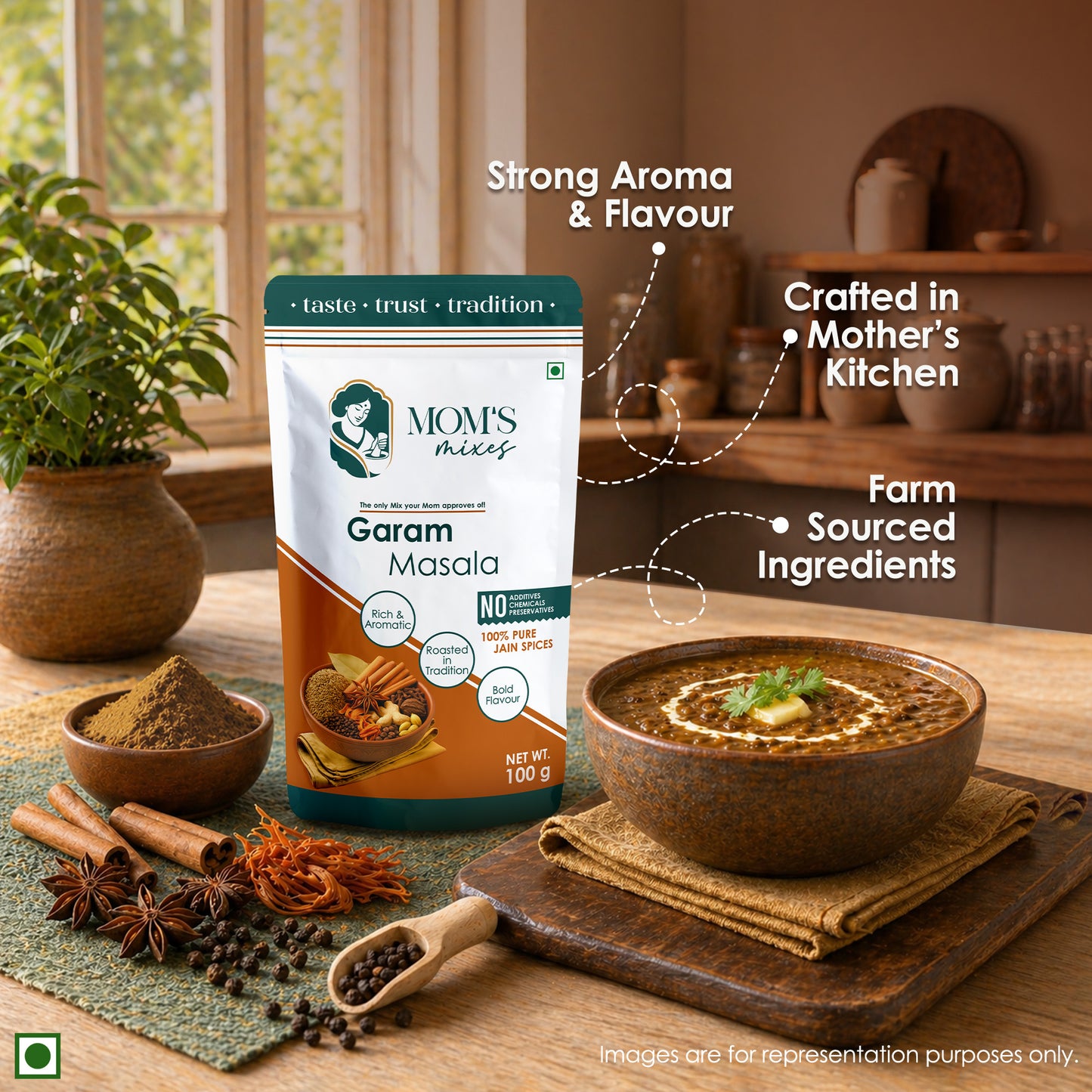 Mom’s Mixes 5 in 1 Combo Pack | Magic Mix + Sambhar + Rajma + Chole + Garam | Ready-to-Mix Jain Spice Blends | 100g Each