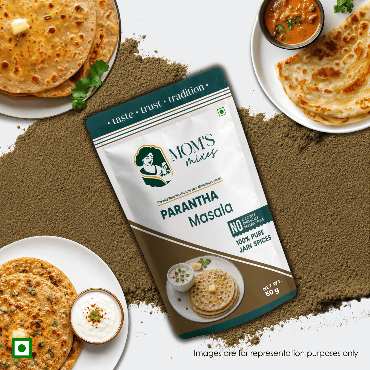 Mom’s Mixes Paratha Masala | No Onion No Garlic | Complete Premix Masala | 100% Jain Spices