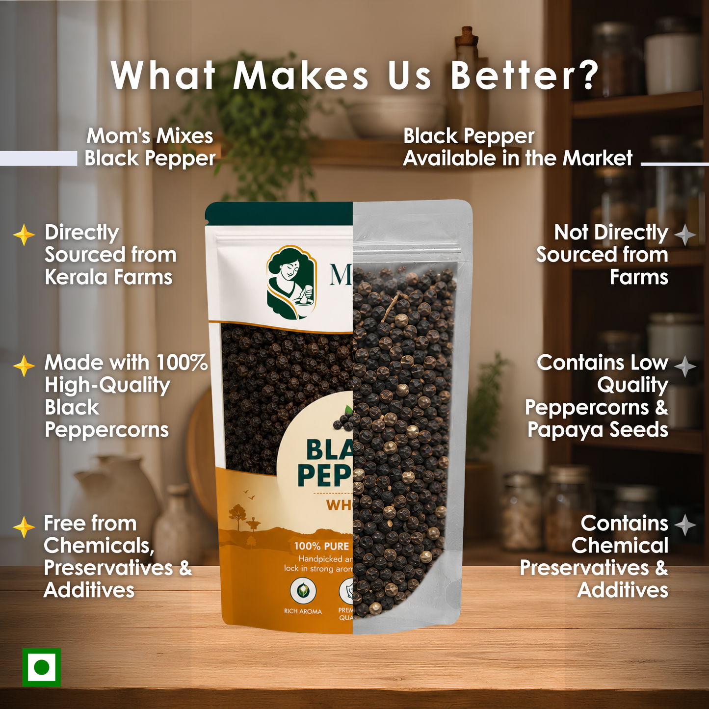 Mom’s Mixes Black Pepper | High Piperine | 100% Pure Whole Black Pepper