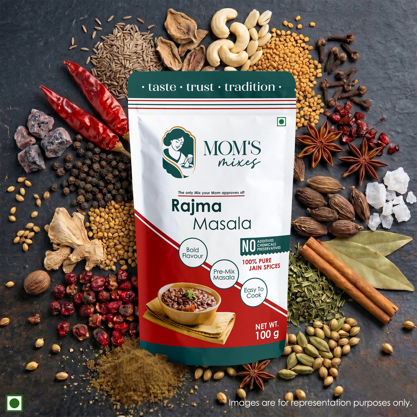 Mom’s Mixes Punjabi Classics Combo | Chole Masala + Rajma Masala + Garam Masala | No Onion No Garlic | Jain Pre-Mix Masala | Just add Salt | 100g Each