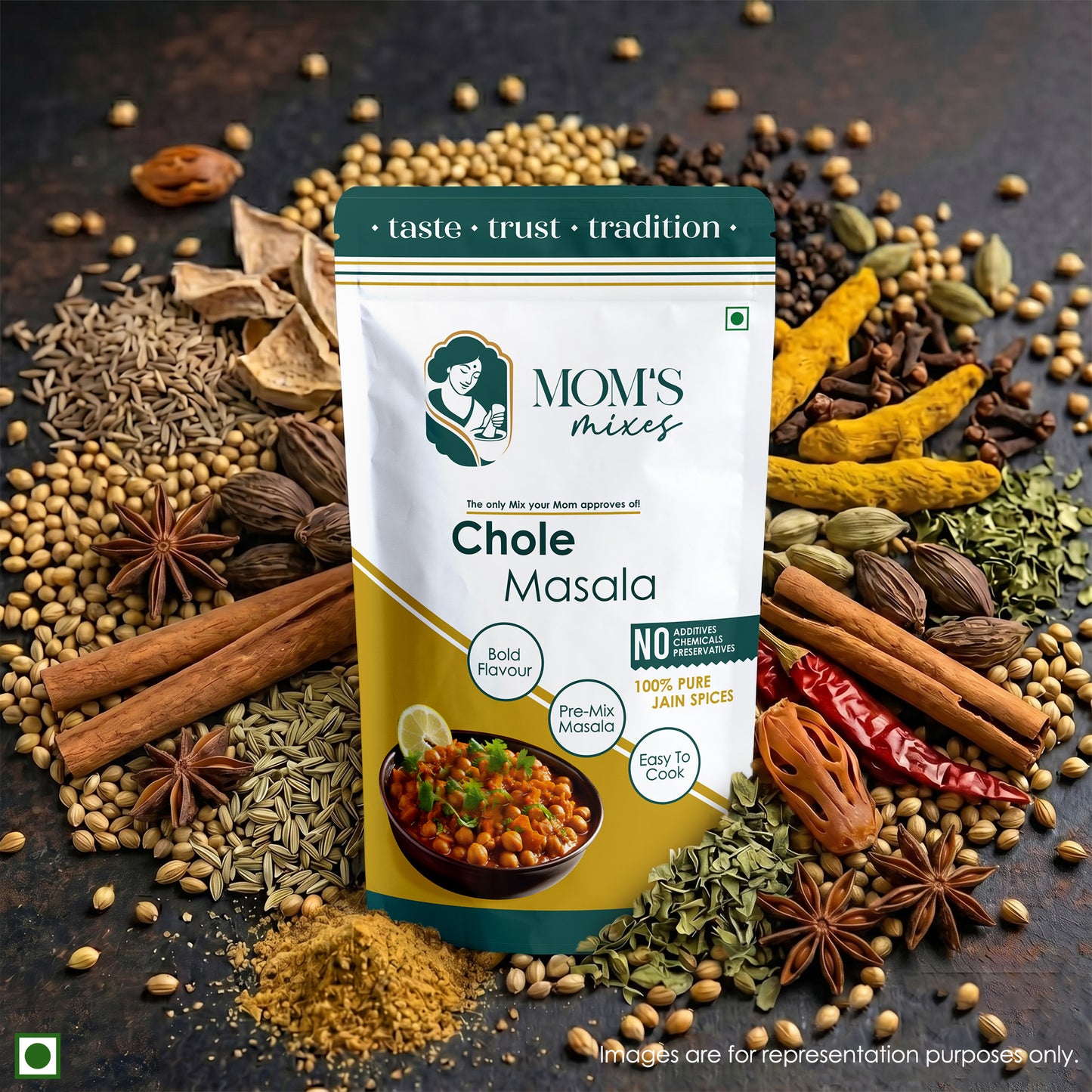 Mom’s Mixes 8-in-1 Combo | Magic Mix, Health Mix, Chole, Rajma, Sambhar, Garam Masala, Turmeric & Coriander | No Onion No Garlic | Ready to Cook | Just add Salt | 100g Each