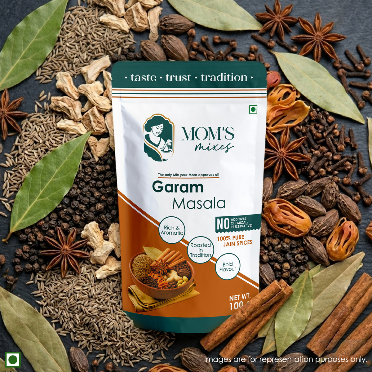 Mom’s Mixes 5 in 1 Combo Pack | Magic Mix + Sambhar + Rajma + Chole + Garam | Ready-to-Mix Jain Spice Blends | 100g Each