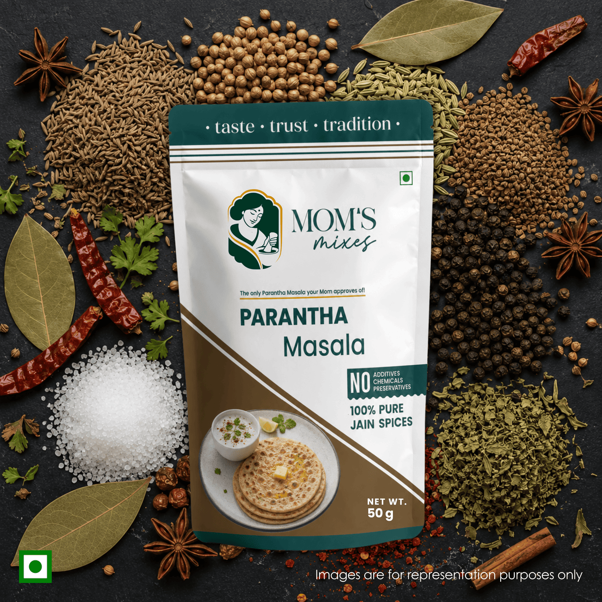 Mom’s Mixes Paratha Masala | No Onion No Garlic | Complete Premix Masala | 100% Jain Spices