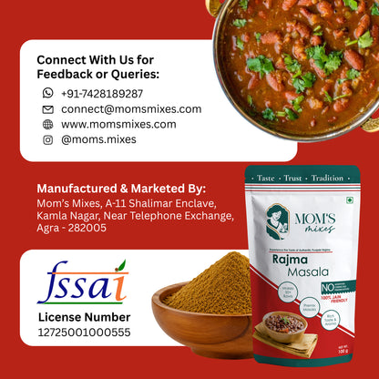 Mom's Mixes Rajma Masala | Complete Premix Masala for Home Style Rajma | Makes 50+ Bowls