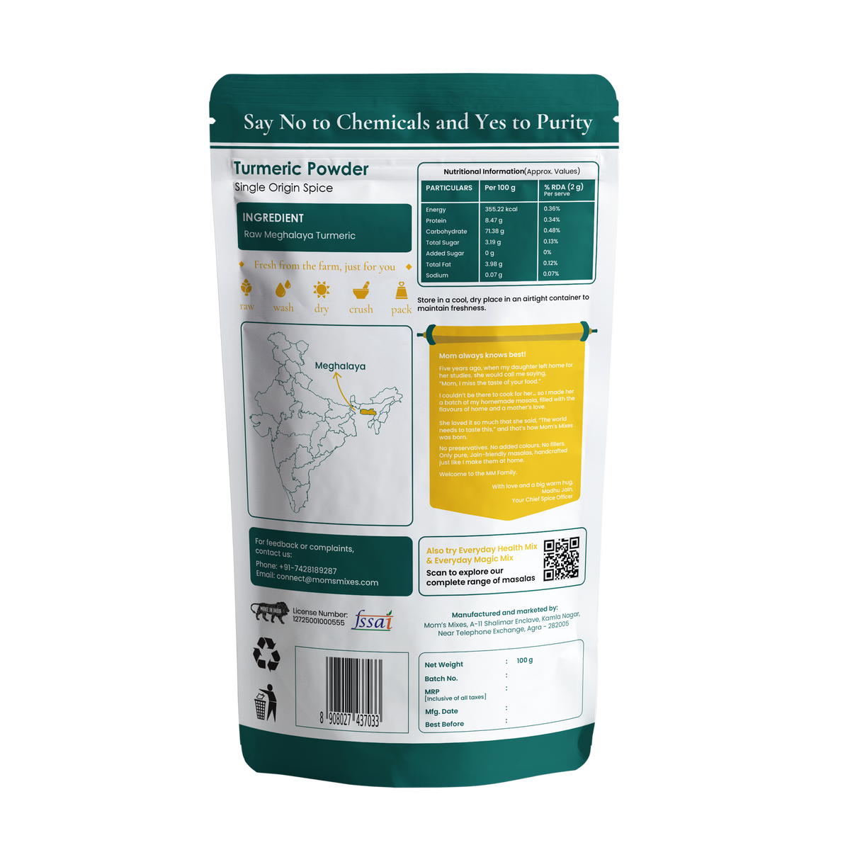 Mom's Mixes Turmeric Powder | High Curcumin | 100% Pure Haldi