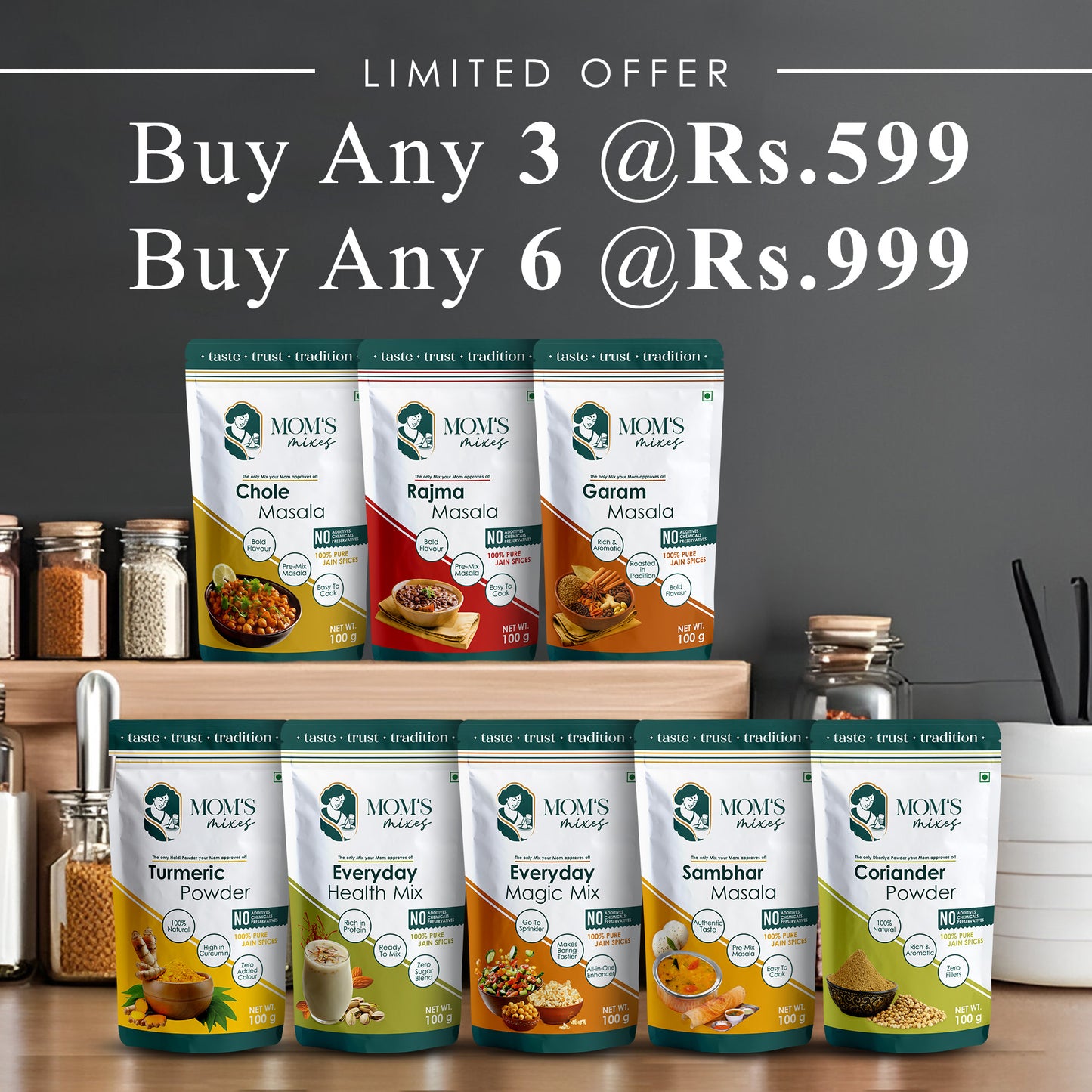 Try It Yourself Trial Kit | 8 Clean Spices by Mom’s Mixes | 80g