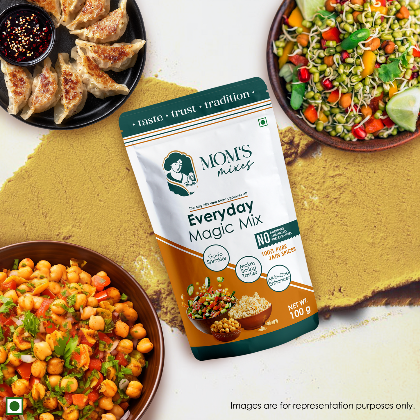 Mom’s Mixes 8-in-1 Combo | Magic Mix, Health Mix, Chole, Rajma, Sambhar, Garam Masala, Turmeric & Coriander | No Onion No Garlic | Ready to Cook | Just add Salt | 100g Each