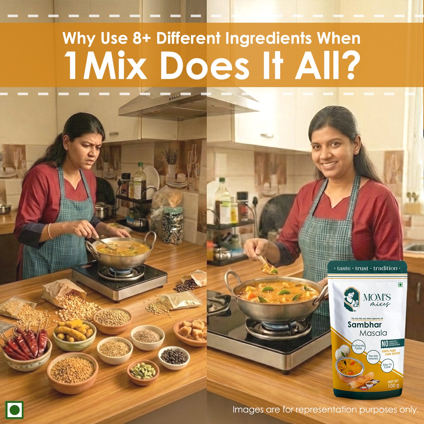 Mom's Mixes Sambhar Masala | Complete Pre-Mix for Homestyle Sambhar