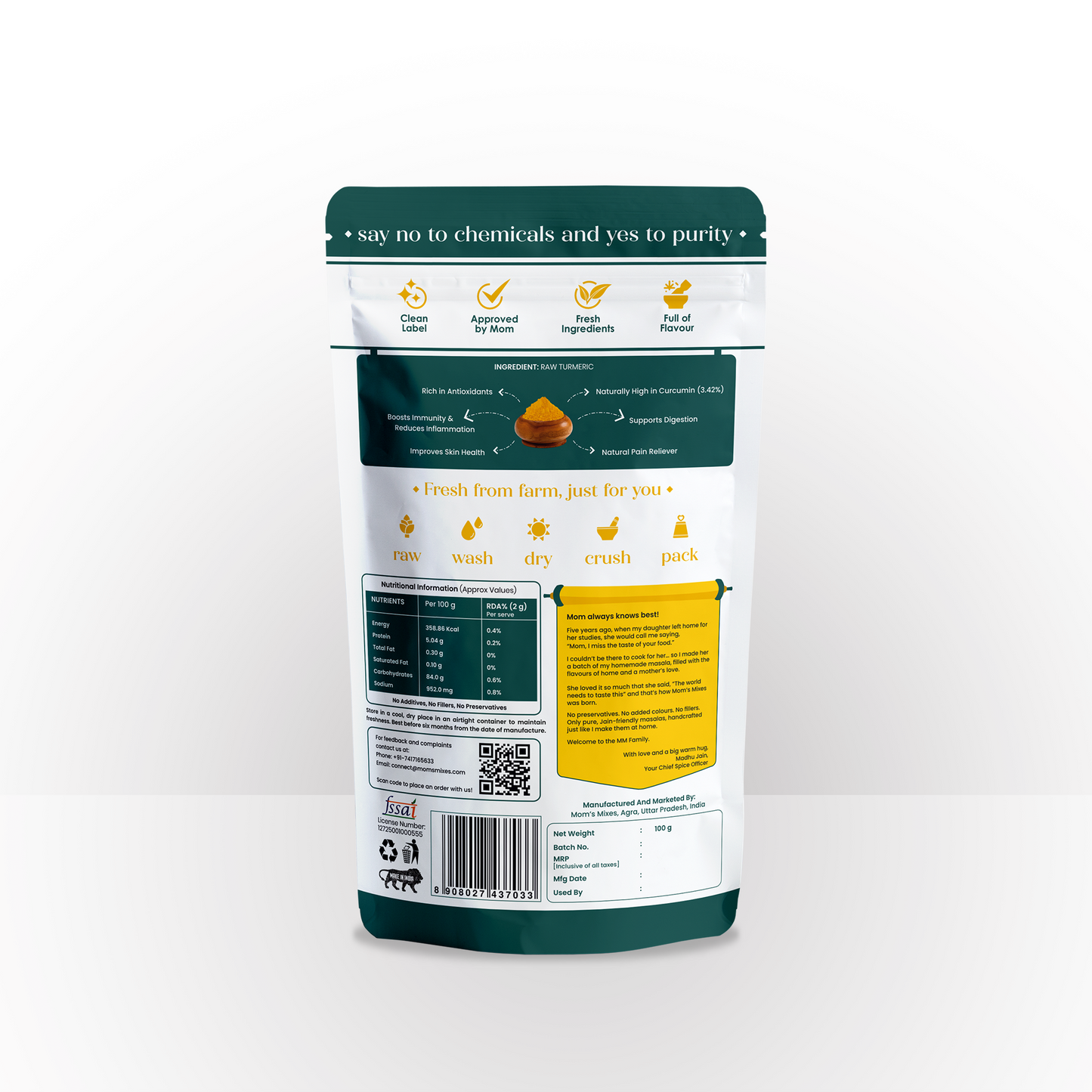 Mom's Mixes Turmeric Powder | High Curcumin | 100% Pure Haldi